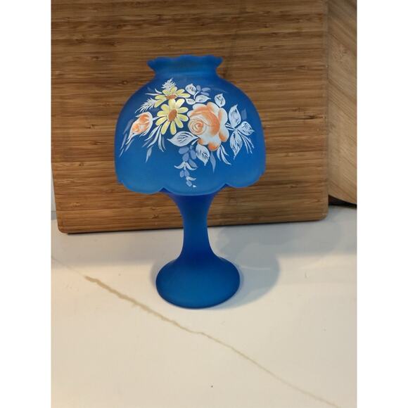 Westmoreland Other - Vintage Westmoreland Glass Candle Lamp Unique Satin Blue with Daisy And Roses